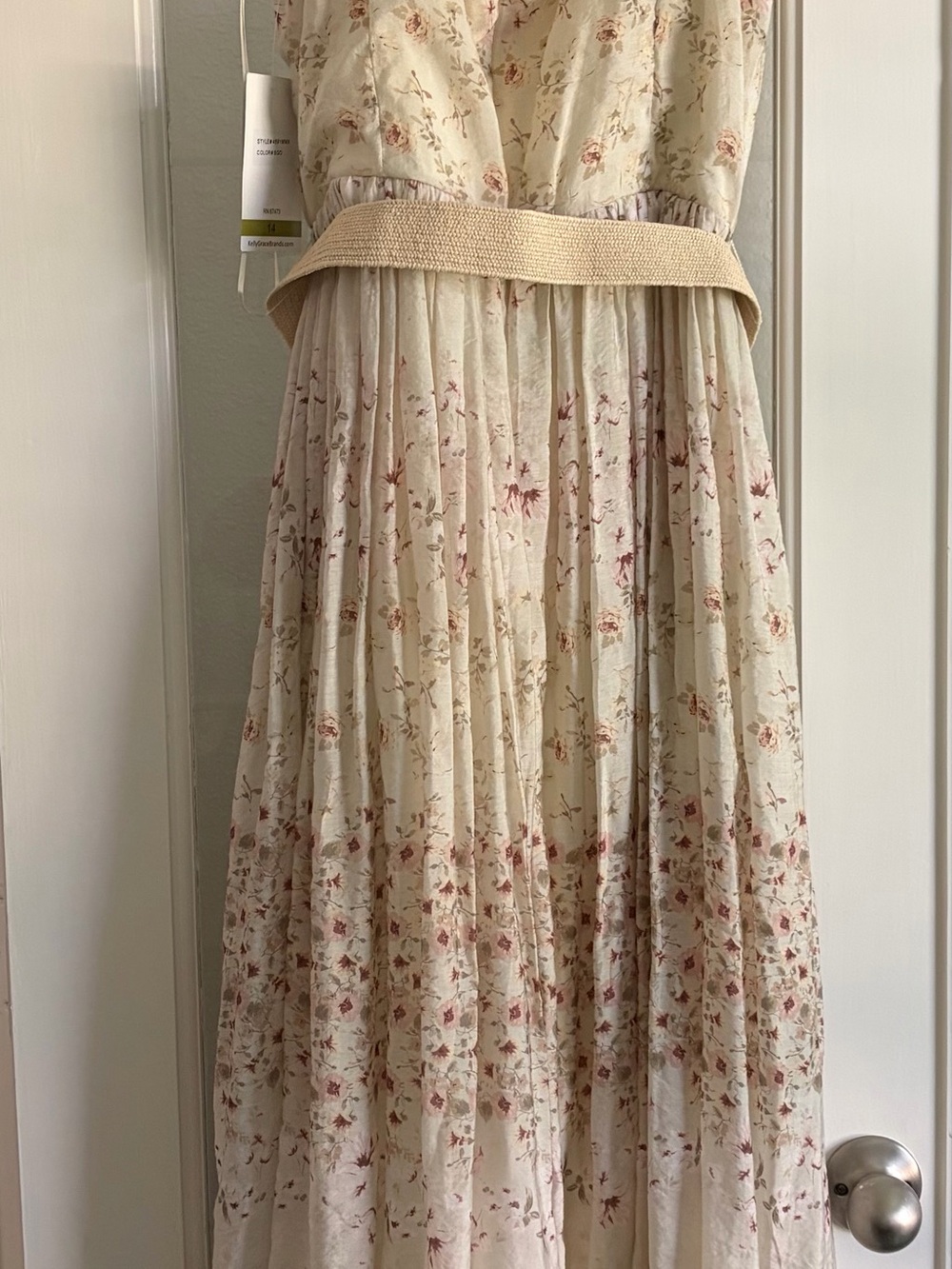 Taylor Cream Maxi Skirt with Pink Floral Print - Picture 3 of 13